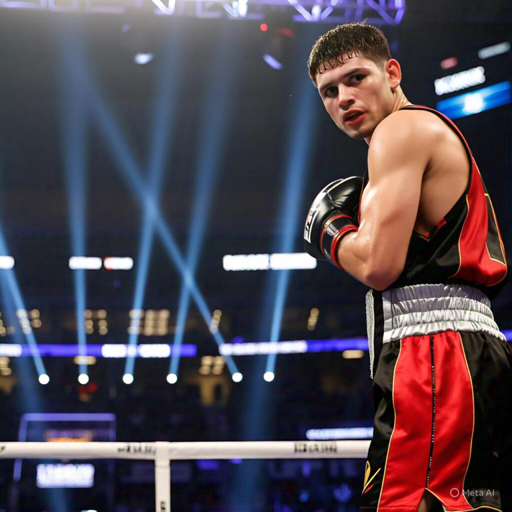 The image shows a boxer in a ring, unrelated to Ryan Reynolds' reported $350 million net worth.