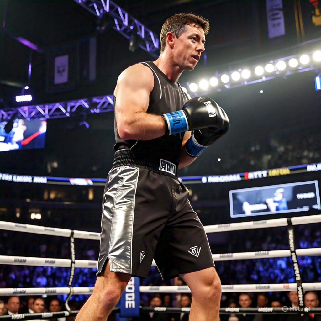 
The image shows a man, who appears to be Rory McIlroy, in a boxing ring.