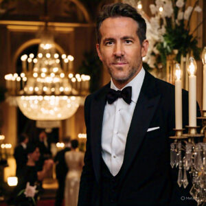 Ryan Reynolds, looking dapper in a tuxedo at a formal event.